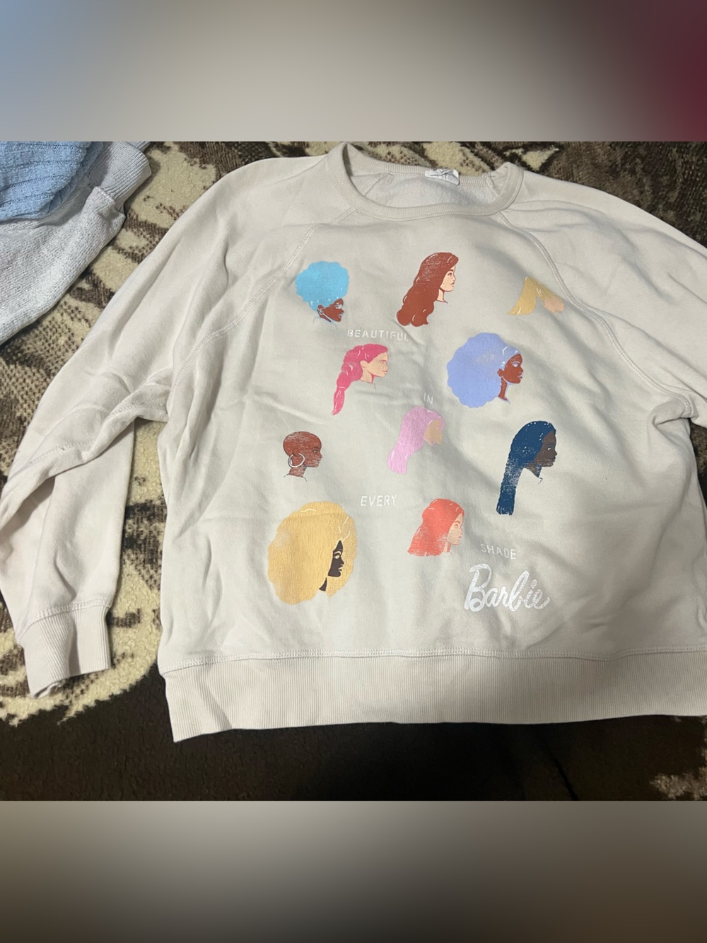 Barbie Cream Crewneck Sweatshirt with Colorful Hair Silhouettes